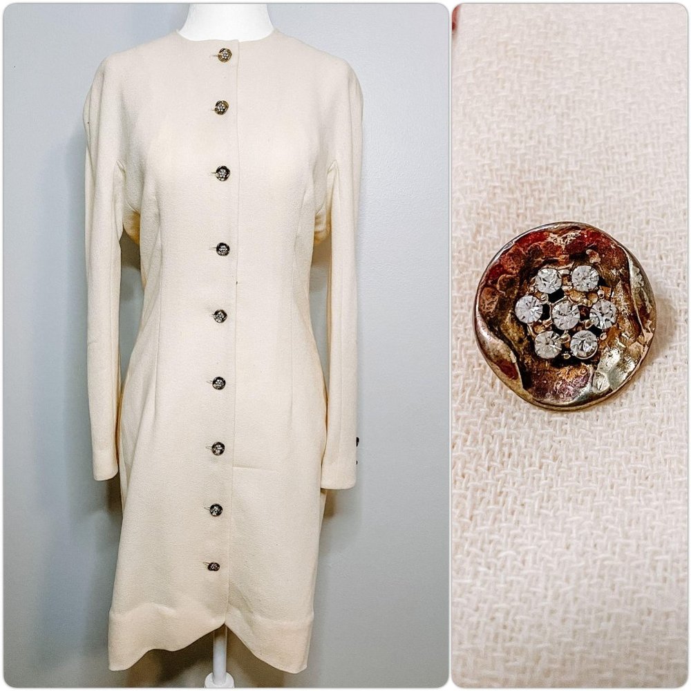Vintage Cream Detail Button Princess Coat